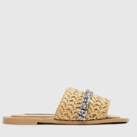 Jessica Rich / Steve Madden Woven Embellished Slide Sandals Natural Raffia 9 - Picture 1 of 7